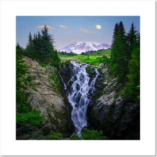 Waterfall in the middle of green trees Posters and Art